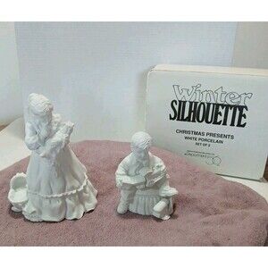Department 56 Winter Silhouette  "Christmas  Presents" Set Of 2 White Porcelain